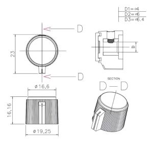 (image for) Knob, Black 19.2mm + White Stripe (AMD64G)