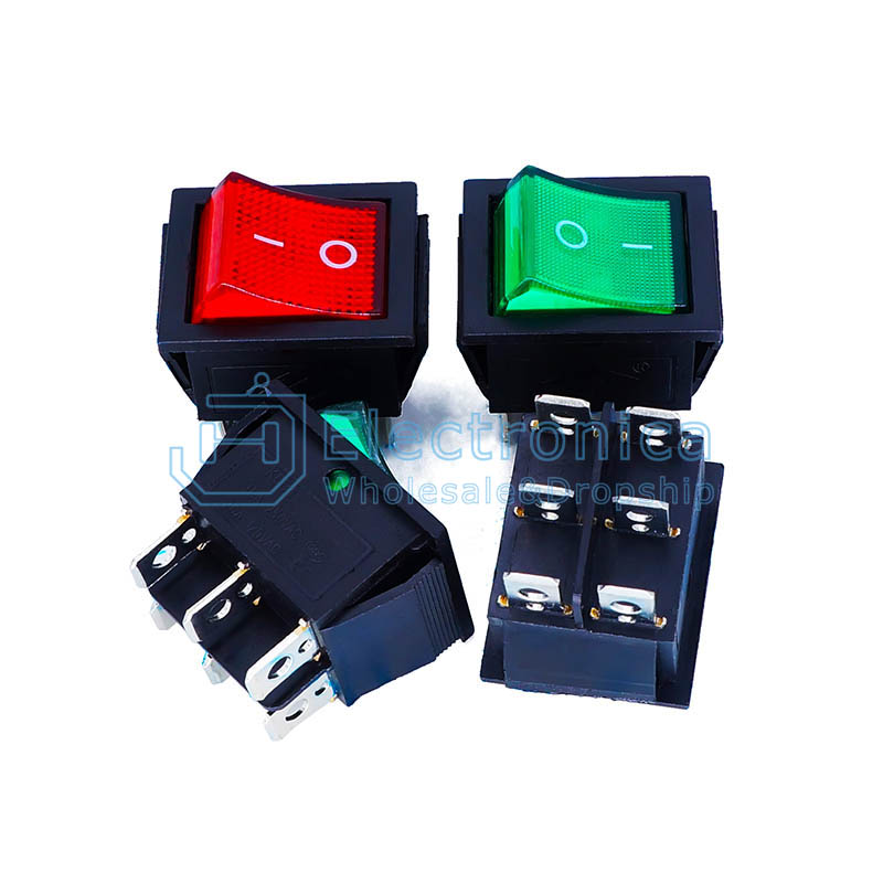 (image for) ILLUMINATED GREEN ROCKER SWITCH DPDT 16A (SWR020)