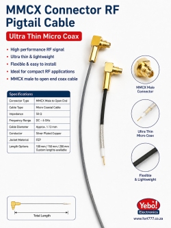 (image for) Right-Angle MMCX Male to Open-End Micro Coax Cable (WIT18C)